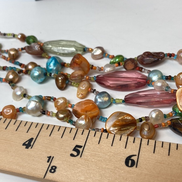 17" Colorful Small & Large Bead and Shell Necklace Multi Tier Layered - Picture 10 of 14